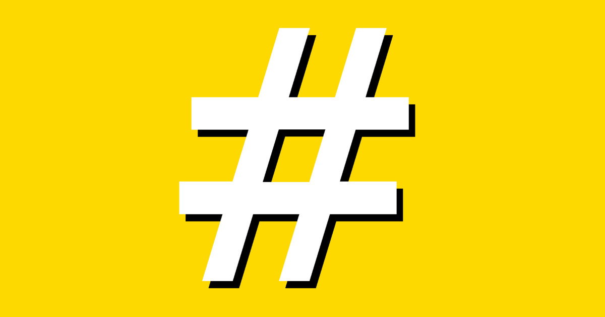 A white hashtag on a yellow background