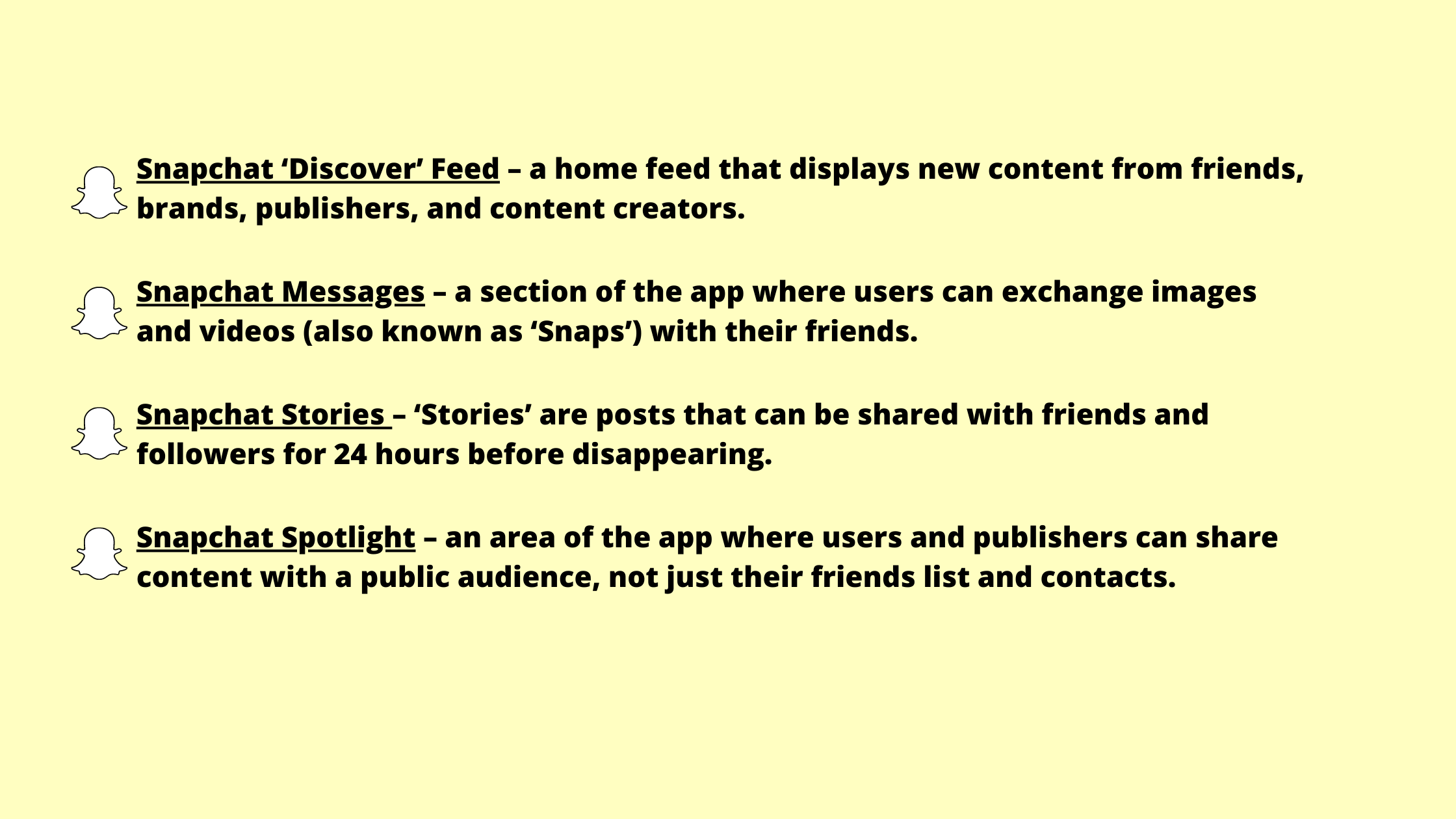 The different Snapchat areas