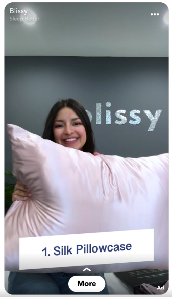 Blissy pillow Snapchat ads targeting younger demographic