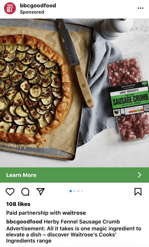 BBC Good Food Instagram carousel ad