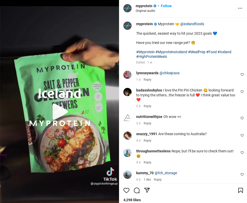 MyProtein Instagram post engagement